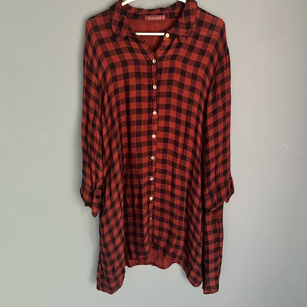CUT LOOSE SIZE XL Plaid Check LAGENLOOK BUTTON FRONT SHIRT DRESS Fall Holiday